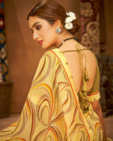 Vishal Prints Light Mustard Printed Chiffon Saree With Fancy Lace Border