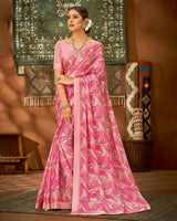 Vishal Prints Rose Pink Printed Chiffon Saree With Fancy Lace Border