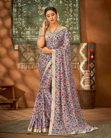 Vishal Prints Multi Printed Chiffon Saree With Fancy Lace Border