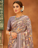 Vishal Prints Light Mauve Printed Chiffon Saree With Fancy Lace Border
