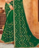 Vishal Prints Green Bandhani Print Georgette Saree With Embroidery Work And Border