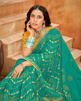Vishal Prints Turquoise Bandhani Print Georgette Saree With Embroidery Work And Border