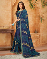 Vishal Prints Dark Blue Bandhani Print Georgette Saree With Embroidery Work And Border