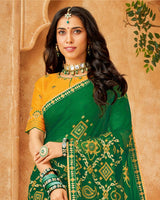 Vishal Prints Green Bandhani Print Georgette Saree With Embroidery Work And Border