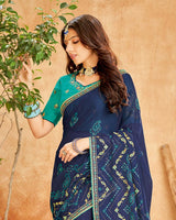 Vishal Prints Blue Bandhani Print Georgette Saree With Embroidery Work And Border