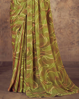 Vishal Prints Olive Green Printed Fancy Chiffon Saree With Core Piping