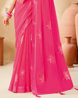 Vishal Prints Hot Pink Designer Chiffon Saree With Foil Print And Diamond Work