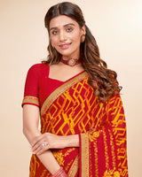 Vishal Prints Dark Red Chiffon Saree With Embroidery Work And Fancy Border