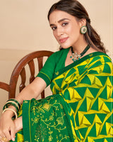 Vishal Prints Dark Green Chiffon Saree With Embroidery Work And Fancy Border