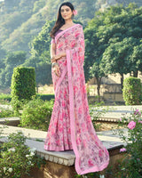 Vishal Prints Baby Pink Printed Georgette Saree With Border