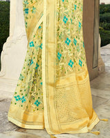 Vishal Prints Light Yellow Printed Designer Tissue Brasso Saree With Tassel