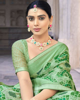 Vishal Prints Light Teal Green Printed Designer Tissue Brasso Saree With Tassel