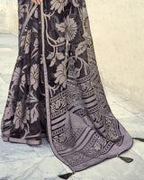 Vishal Prints Dark Violet Printed Designer Tissue Brasso Saree With Tassel