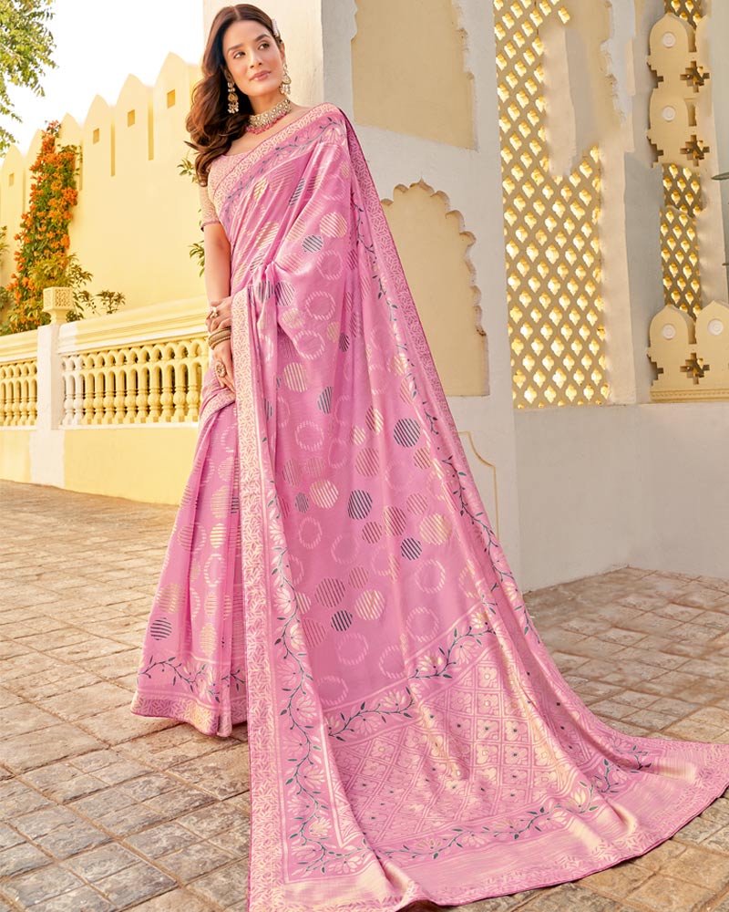 Vishal Prints Baby Pink Cotton Brasso Saree With Core Piping