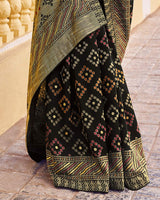 Vishal Prints Black Cotton Brasso Saree With Core Piping