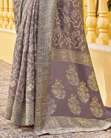 Vishal Prints Ferra Brown Cotton Brasso Saree With Core Piping