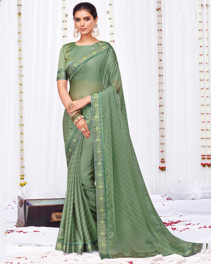 Vishal Prints Mist Green Fancy Chiffon Designer Saree With Fancy Satin Border