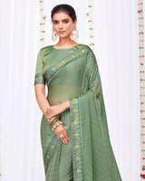 Vishal Prints Mist Green Fancy Chiffon Designer Saree With Fancy Satin Border