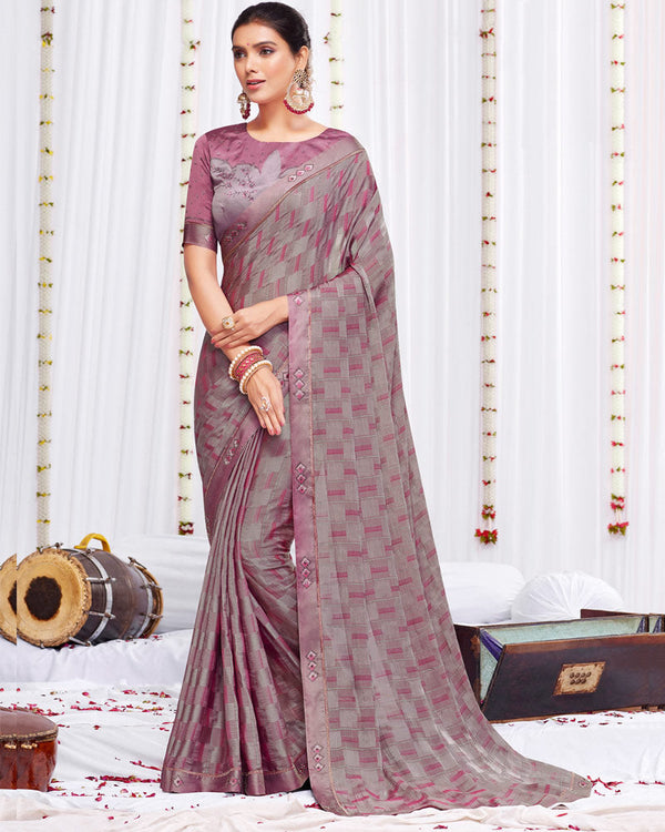 Vishal Prints Martini Brown Fancy Chiffon Designer Saree With Fancy Satin Border