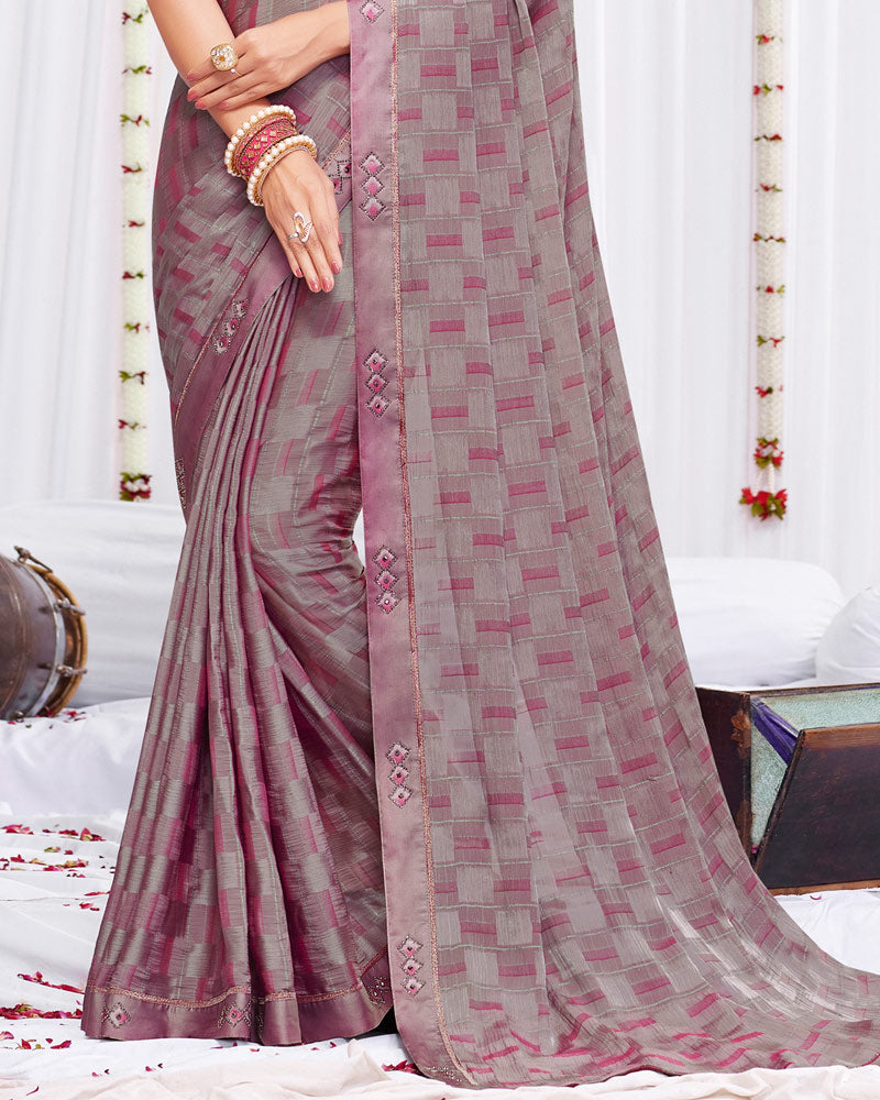 Vishal Prints Martini Brown Fancy Chiffon Designer Saree With Fancy Satin Border