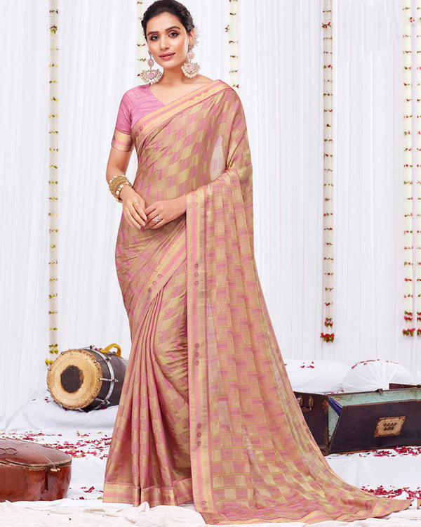 Vishal Prints Beige Fancy Chiffon Designer Saree With Fancy Satin Border