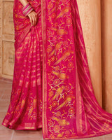 Vishal Prints Razzmatazz Pink Printed Designer Chiffon Saree With Foil Print And Zari Piping