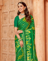 Vishal Prints Green Printed Designer Chiffon Saree With Foil Print And Zari Piping
