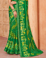 Vishal Prints Green Printed Designer Chiffon Saree With Foil Print And Zari Piping