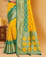 Vishal Prints Dark Yellow Art Silk Weaving Saree With Stone Work And Tassel