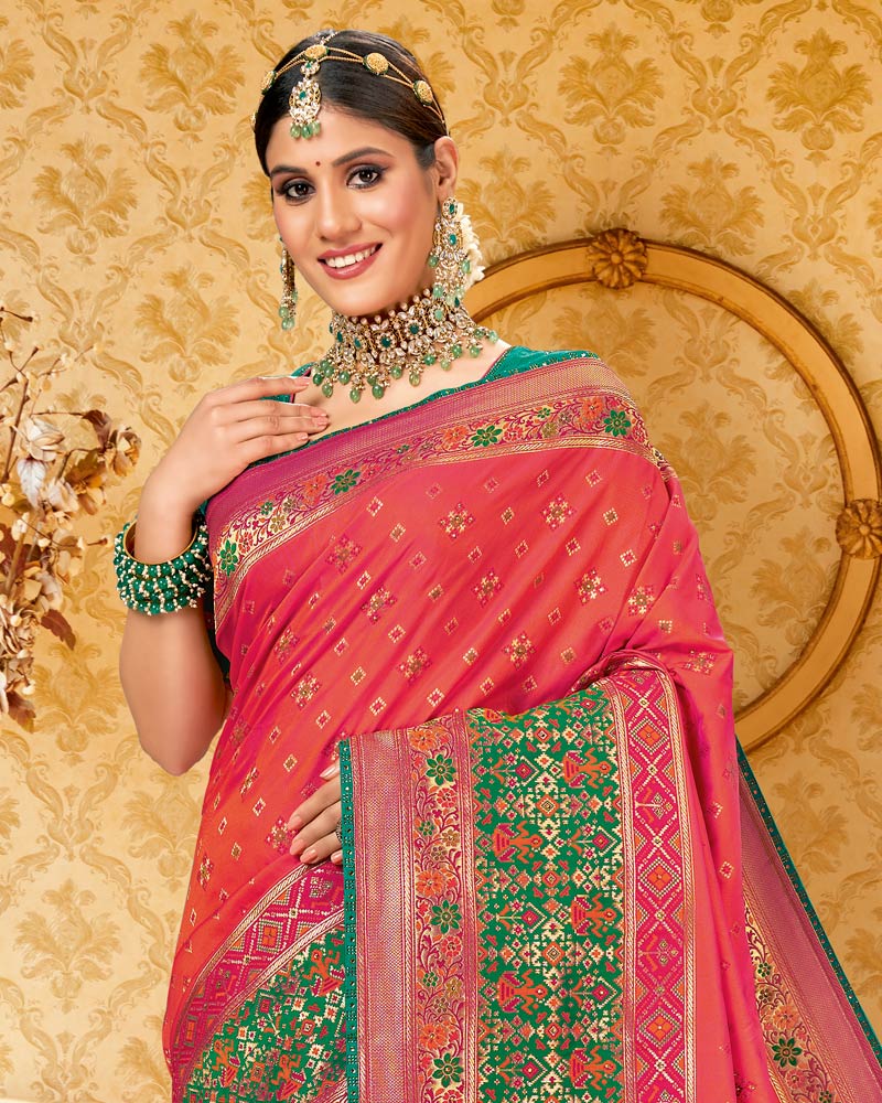 Vishal Prints Pastel Red Art Silk Weaving Saree With Stone Work And Tassel