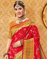 Vishal Prints Cherry Red Art Silk Weaving Saree With Stone Work And Tassel