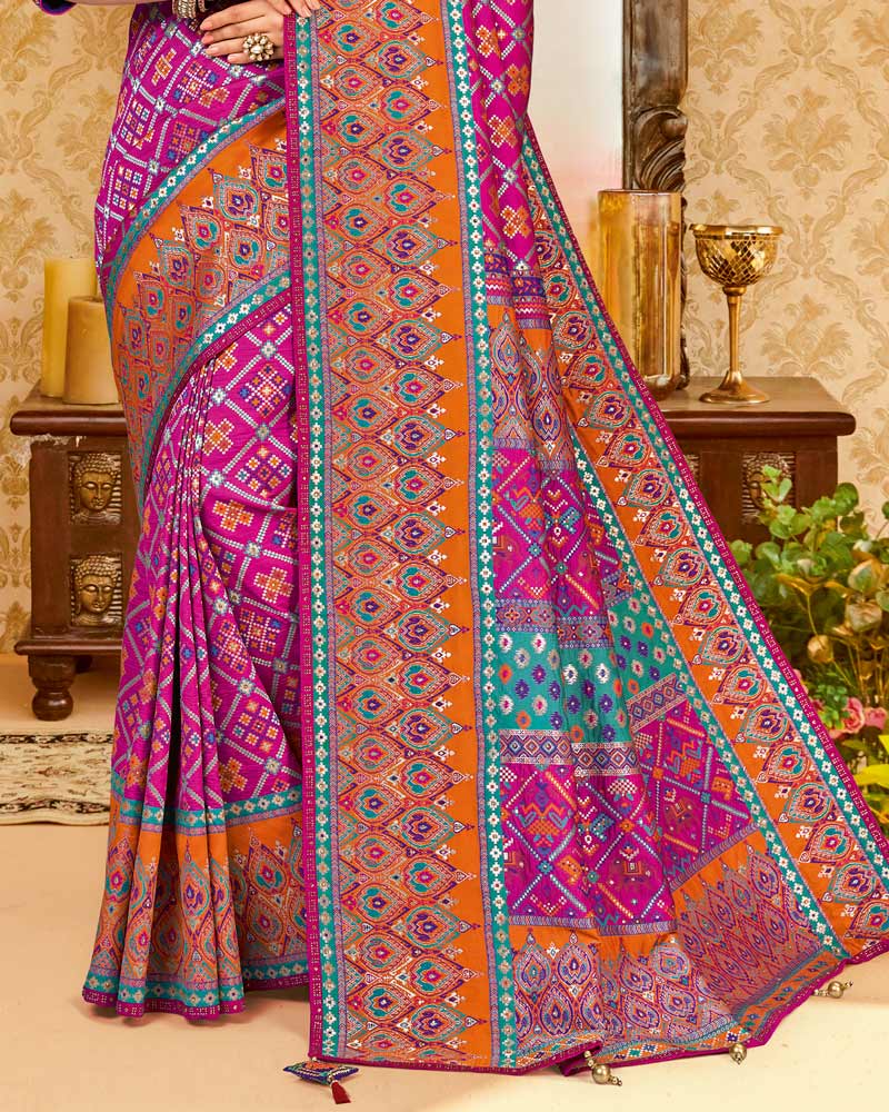 Vishal Prints Dark Fuchsia Art Silk Weaving Saree With Stone Work And Tassel