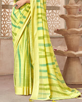 Vishal Prints Light Yellow Printed Fancy Chiffon Saree With Weaved Satin Patta And Tassel
