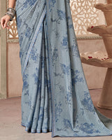 Vishal Prints Regent Grey Printed Fancy Chiffon Saree With Diamond Piping