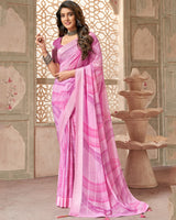 Vishal Prints Pink Printed Fancy Chiffon Saree With Weaved Satin Patta And Tassel