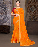 Vishal Prints Orange Brasso Saree With Foil Print And Fancy Border