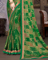 Vishal Prints Dark Green Brasso Saree With Foil Print And Fancy Border