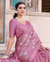 Vishal Prints Mauve Designer Chiffon Saree With Embroidery Diamond Work And Weaved Satin Patta