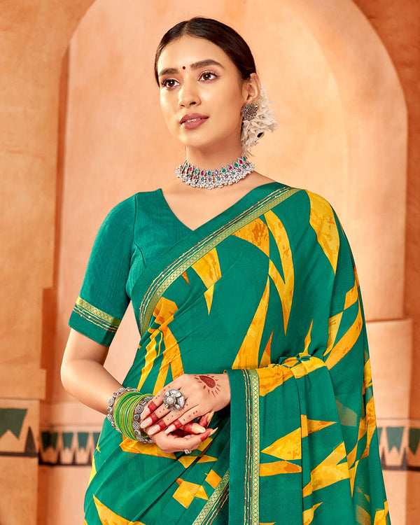 Vishal Prints Rama Green Printed Georgette Saree With Fancy Border