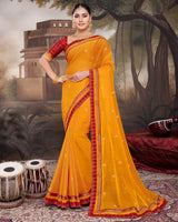 Vishal Prints Orange Chiffon Saree With Foil Print And Fancy Border
