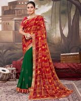 Vishal Prints Cherry Red Georgette Saree With Fancy Work And Border