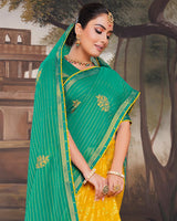 Vishal Prints Aqua Green Chiffon Saree With Embroidery Work And Fancy Border