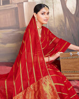 Vishal Prints Cherry Chiffon Saree With Heavy Fancy Pallu And Border