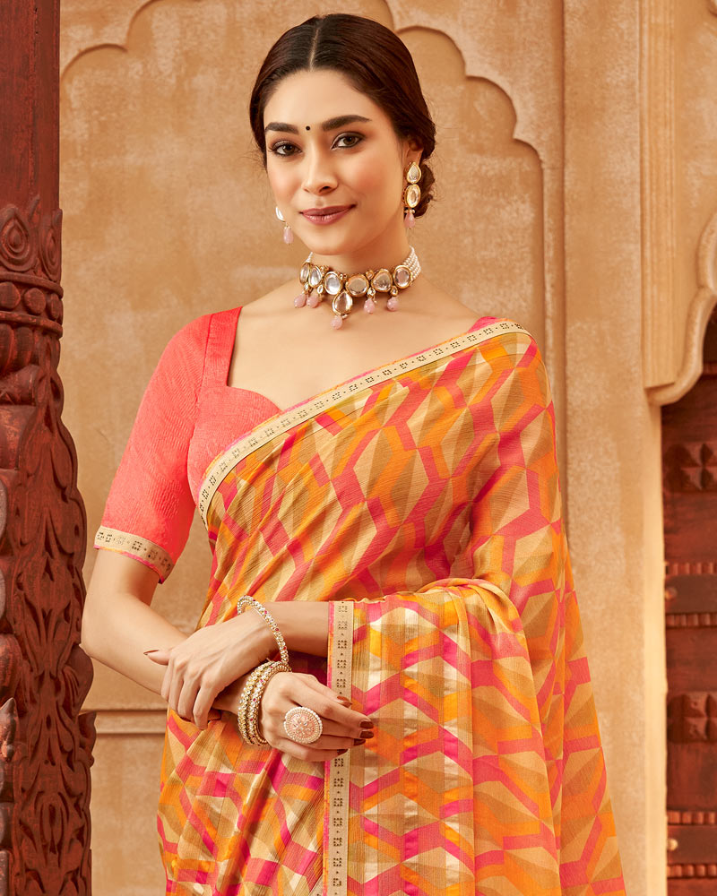 Vishal Prints Coral Printed Patterned Brasso Saree With Fancy Border
