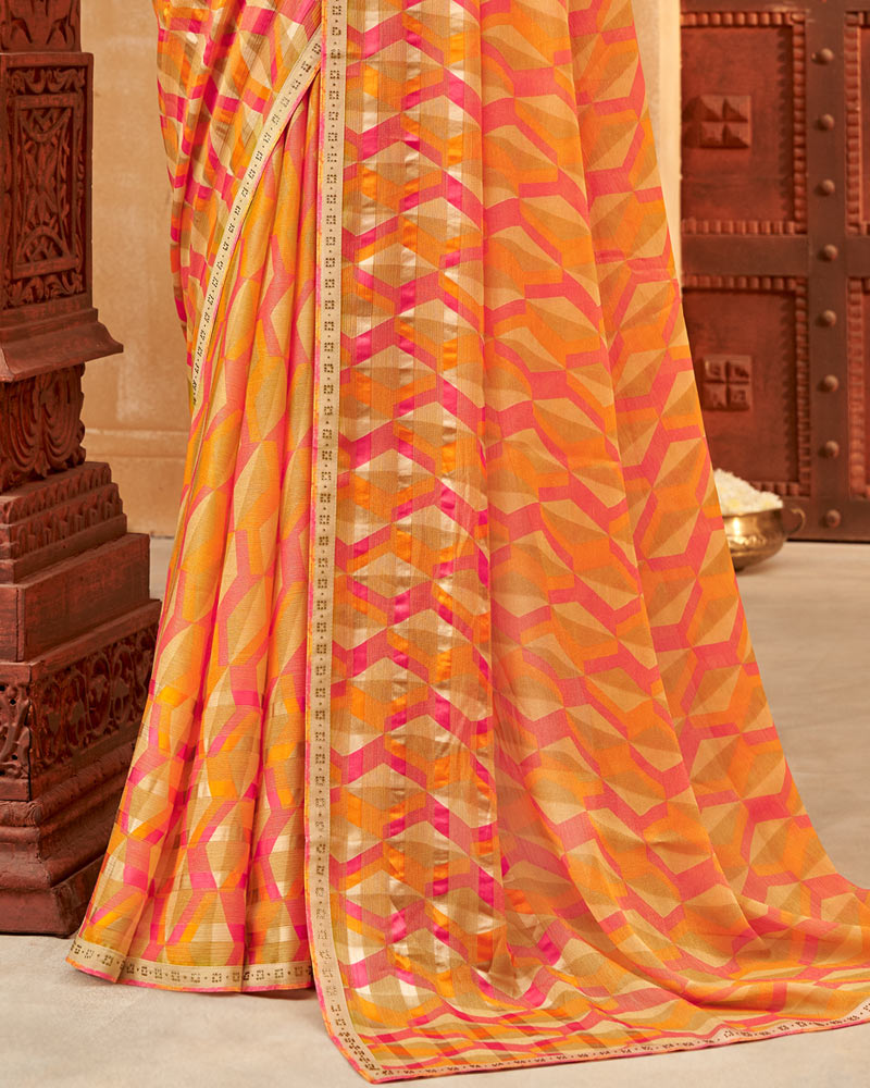 Vishal Prints Coral Printed Patterned Brasso Saree With Fancy Border