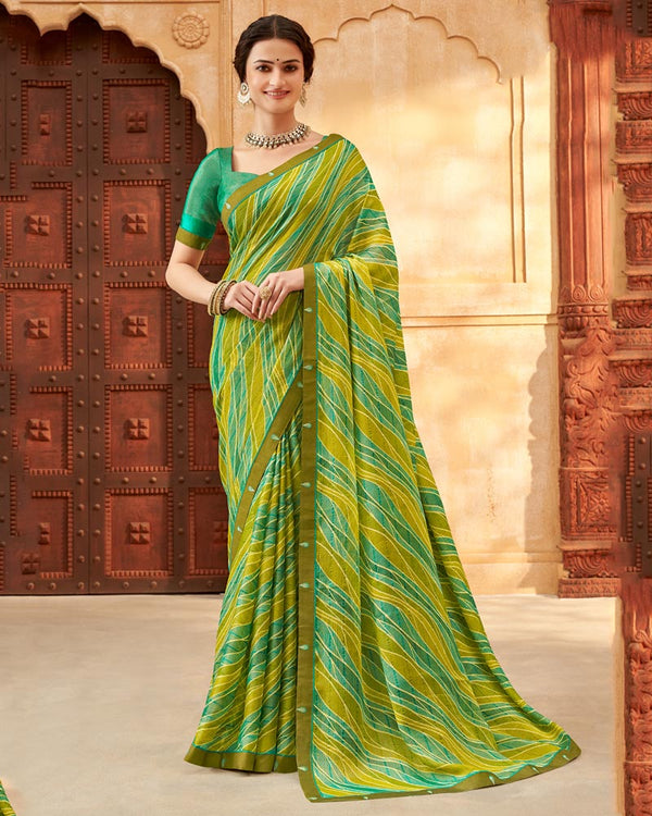 Vishal Prints Deep Sea Green Printed Patterned Brasso Saree With Fancy Border