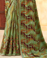 Vishal Prints Turquoise Green Printed Patterned Brasso Saree With Fancy Border