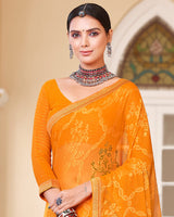 Vishal Prints Orange Brasso Saree With Diamond Work And Zari Border