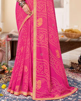 Vishal Prints Hot Pink Brasso Saree With Diamond Work And Zari Border
