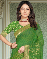Vishal Prints Green Georgette Saree With Foil Print And Zari Border